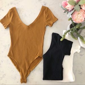 Desi V neck bodysuit in camel